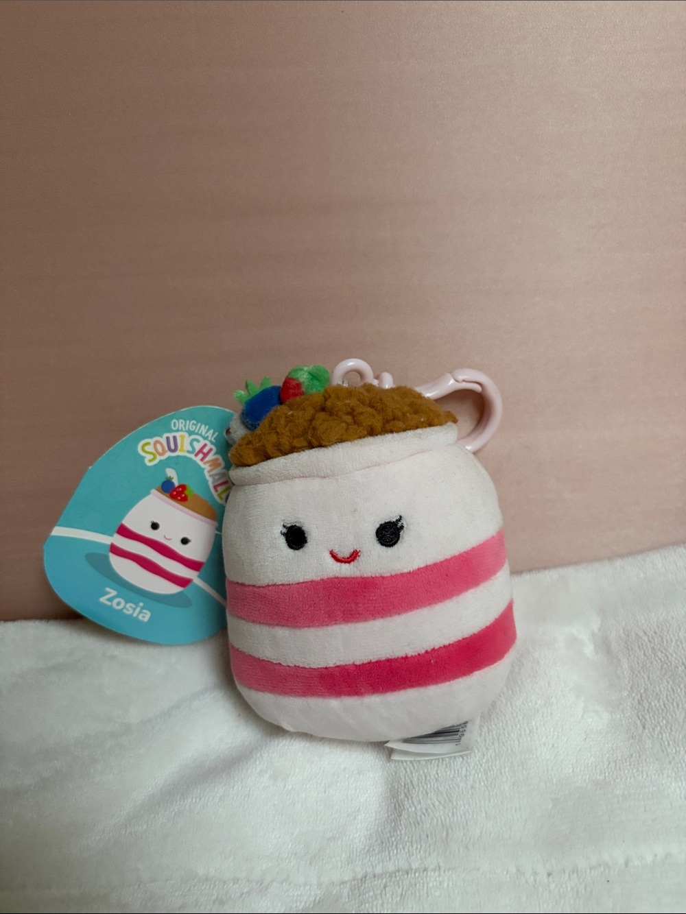 Squishmallows Zosia Pink & White Striped Plush Key Clip